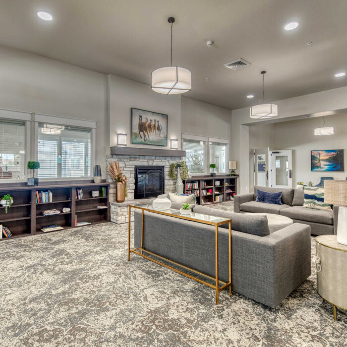 Library Lounge with Fireplace - Grace Assisted Living Fruitland