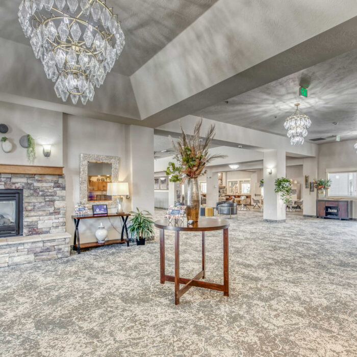 Foyer and Fireplace Decor at Grace Assisted Living