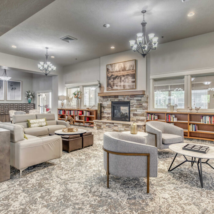 Gathering Area by Fireplace at Grace Assisted Living