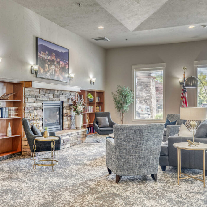 Library and lounge area at Grace Assisted Living Boise-Eagle