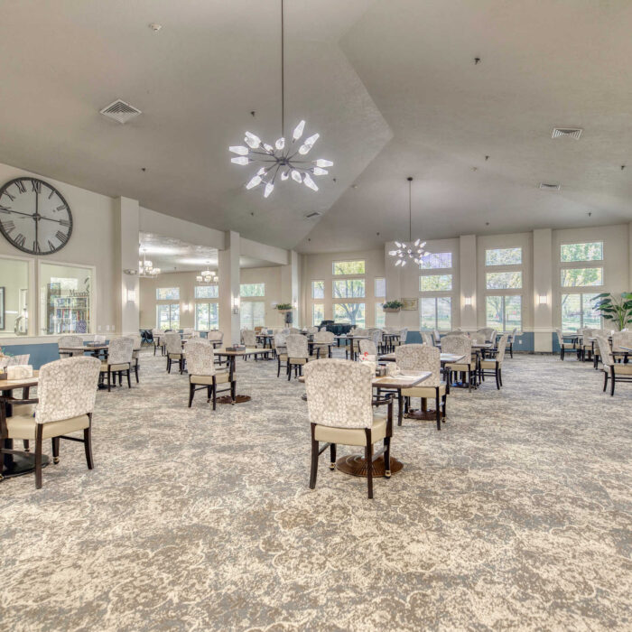 Grace Assisted Living Nampa Dining Room with Clock and Windows