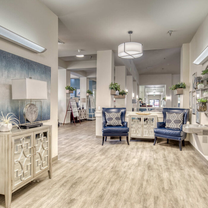 Grace Assisted Living Nampa Hallway with Seating and Art