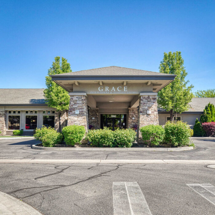 Entrance to Grace Assisted Living Meridian with Beautiful Landscaping