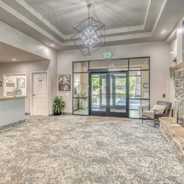 Grace Assisted Living Meridian - Lobby Entrance and Fireplace
