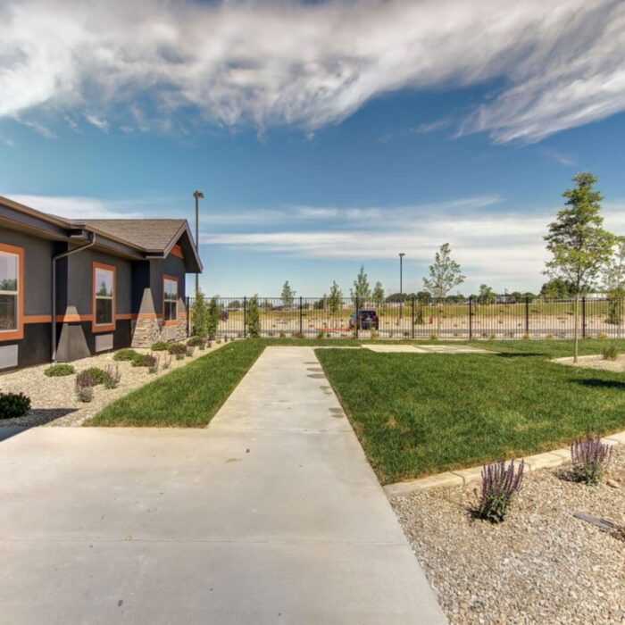 Outdoor garden walkway at Grace Memory Care Caldwell