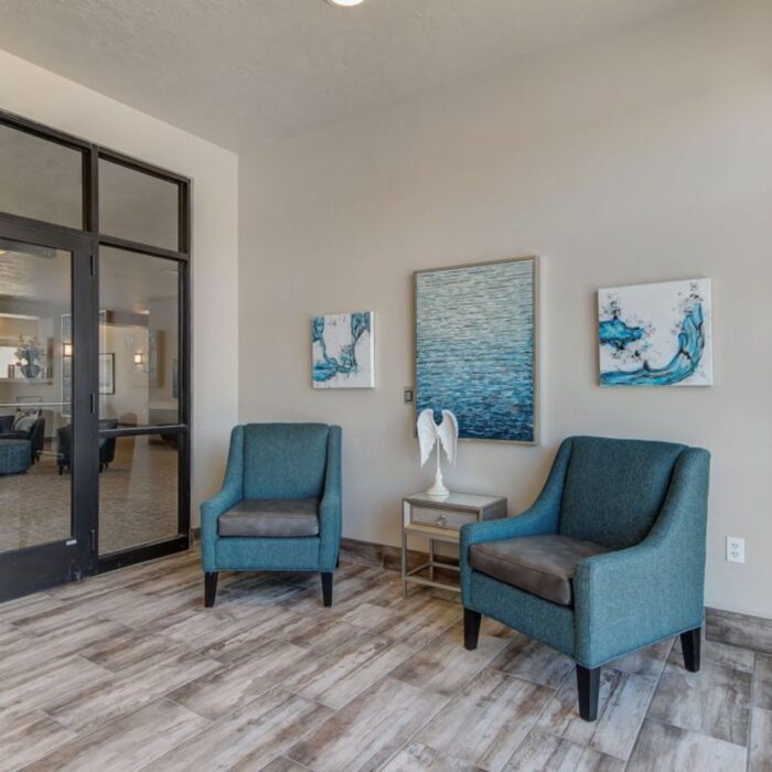 Grace Memory Care Caldwell entryway with blue chairs
